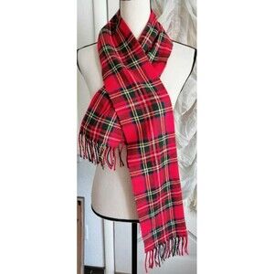 Vintage Christian Dior Cashmaire Red & Black Tartan Plaid Scarf Made in England